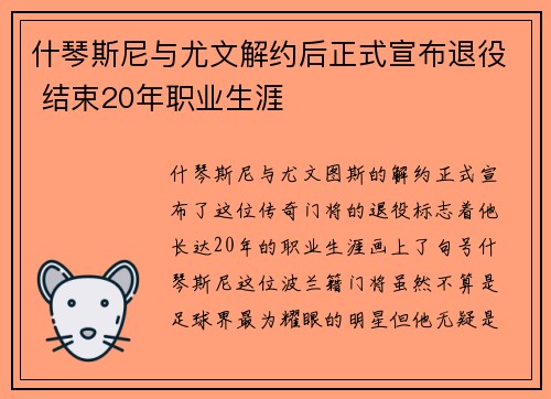 什琴斯尼与尤文解约后正式宣布退役 结束20年职业生涯